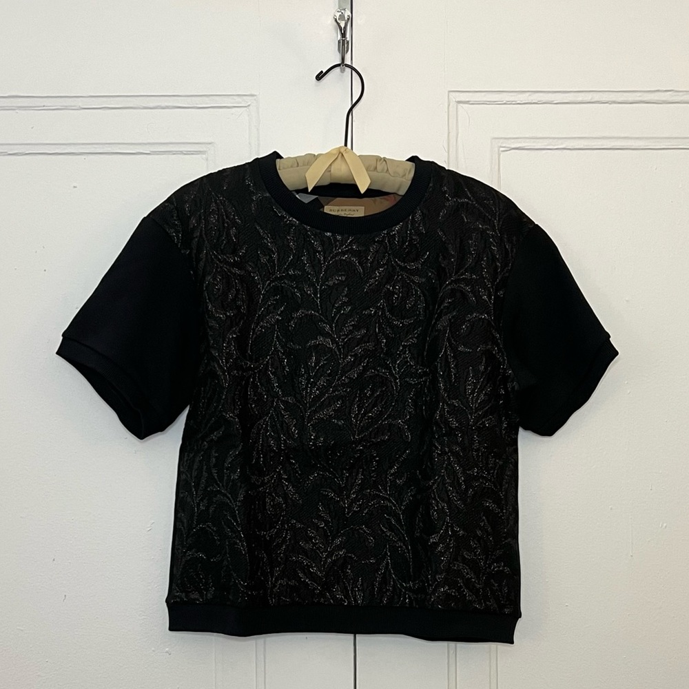 NWT Burberry Metallic Floral Brocade Mixed Media Top